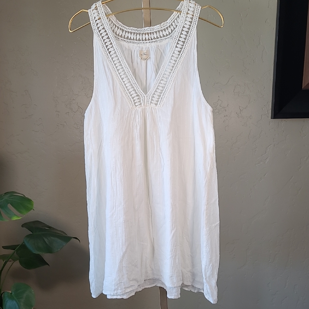 O'Neill White Mini Crochet V-neck Lightweight Cotton Blend Dress Small